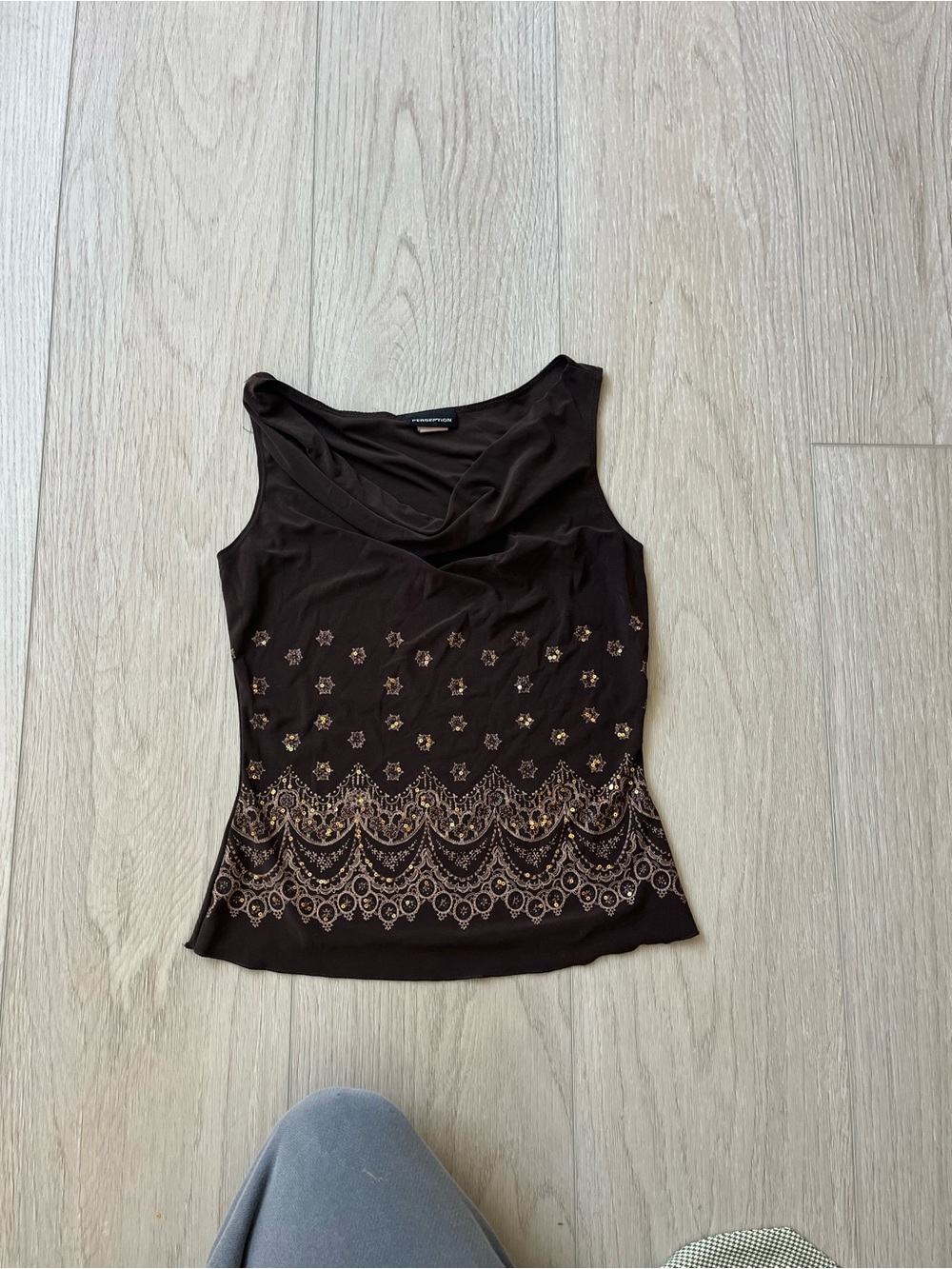Perceptions Brown Embellished Tank with Gold Accents